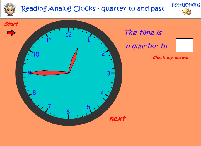 Quarter to and past the hour - analog clocks