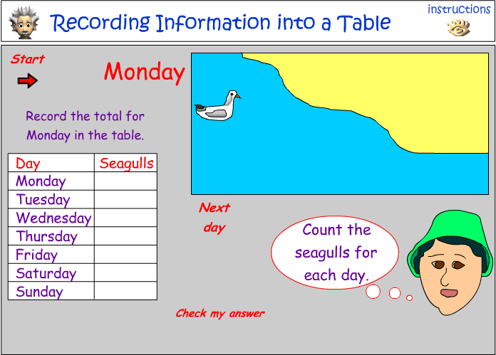 Recording information in a table