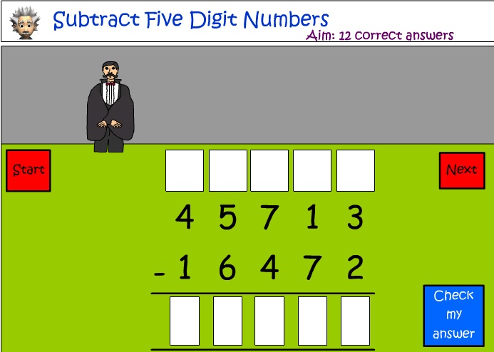 Subtraction of five digit numbers