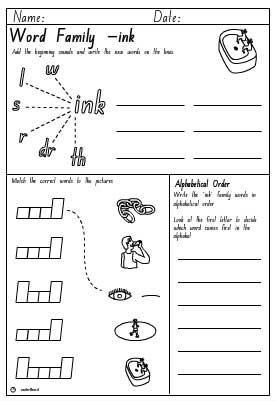 Word Family 'ink' Activity Sheet