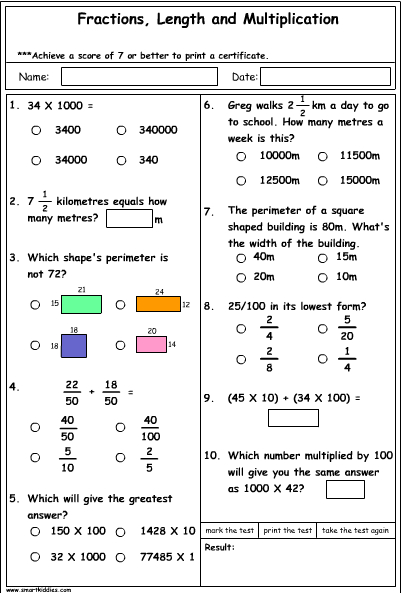 Fractions, Multiplication and Length