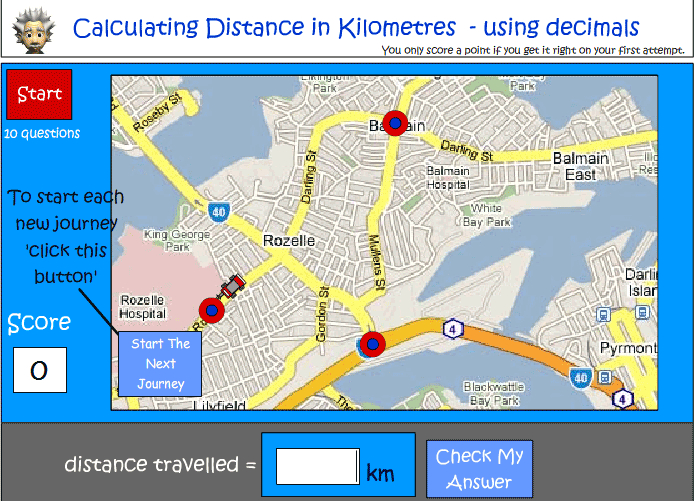 Calculating distance in kilometres involving decimals