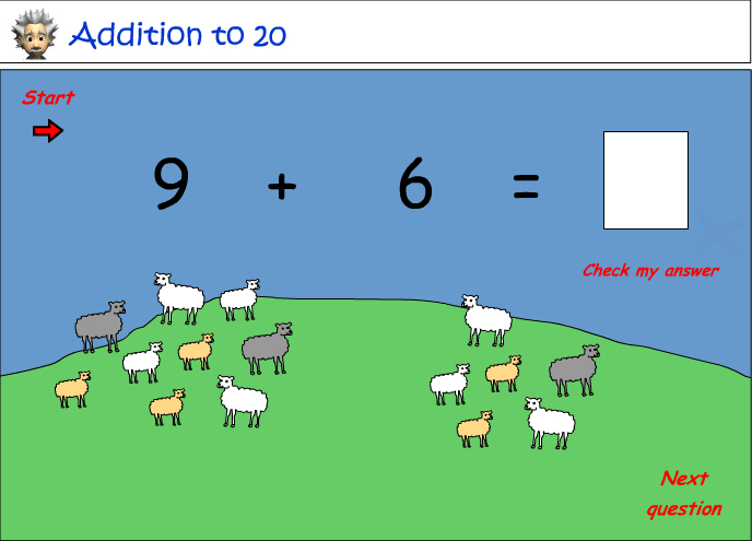 Add single digit numbers - visual cues