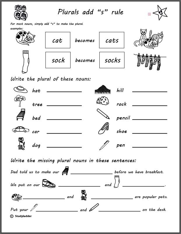 Plural Nouns Adding S Or Es Worksheets