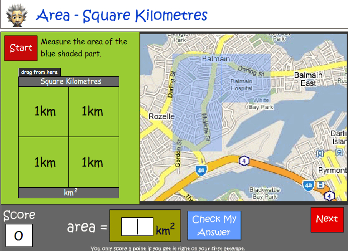Calculating square kilometres using a scale