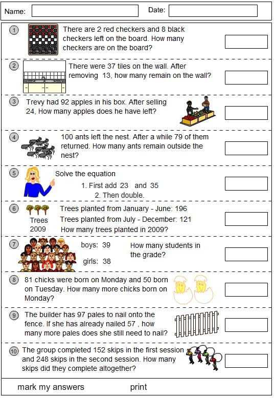 problem solving addition and subtraction grade 1